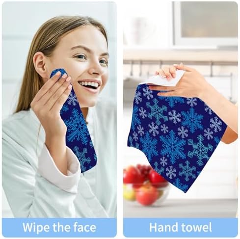 Blue Snowflake Washcloths Soft Cotton Face Towels - Reusable Washable 12x12