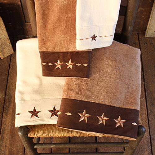 Rustic Bathroom Towels Set by HiEnd Accents - Mocha Cabin Themed with Star Embroidery