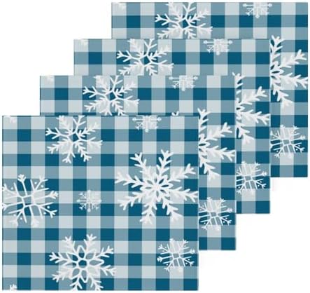 YETTASBIN Blue Snowflake Plaid Washcloths 2 Pack