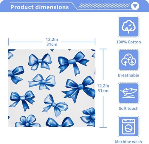 Xigua Blue Bows Washcloth Set - Fast Drying Hypoallergenic Soft Absorbent