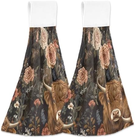 Quick drying kitchen hand towels with hanging loops 182x14 inch set of 2