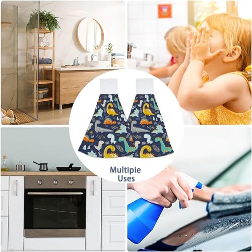 Elightvap Funny Kids Dinosaurs Hanging Kitchen Towels Set of 2