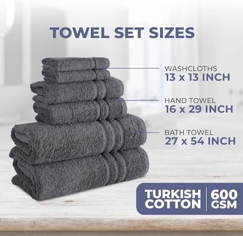 Hawmam Linen 6-Piece Grey Bath Towels