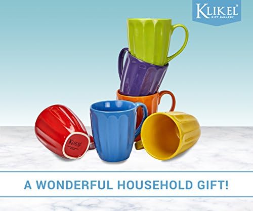 Klikel Coffee Mugs Set of 6 - Fluted Ceramic Mugs for Daily Use