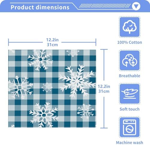 YETTASBIN Blue Snowflake Plaid Washcloths 2 Pack