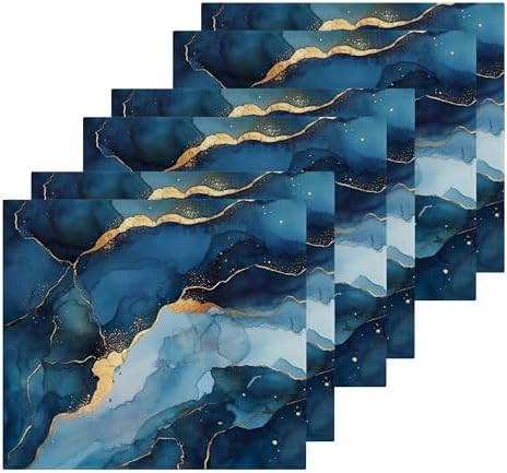 Xigua Blue and Gold Marble Washcloths Set of 2