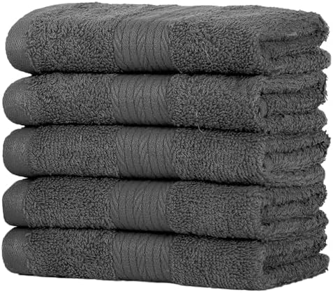 Ample Decor 12x12 Inch Washcloths Pack of 5 - Grey