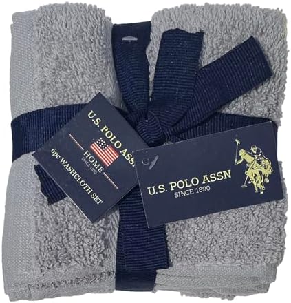 US Polo Assn 6-Pc 12x12 Cotton Washcloth Set - Soft Durable Eco-Friendly