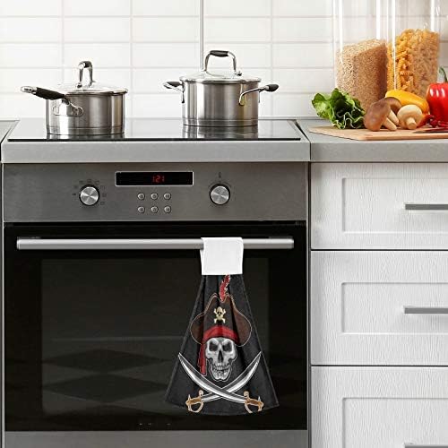 FFYHO 2 Pack Hanging Kitchen Towels with Loop Pirates Skull Design