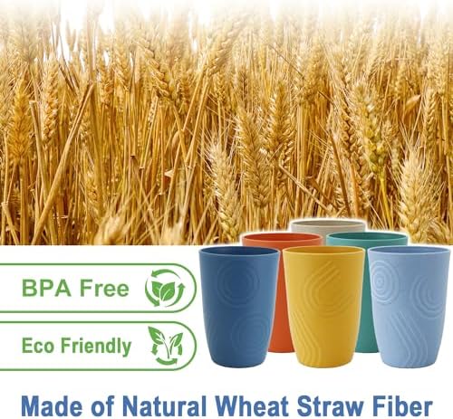 6-Piece Wheat Straw Cups - Reusable Glassware for Kitchen