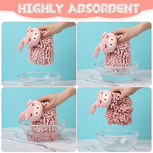 Chumia 9 Pack Cute Chenille Soft Cartoon Animal Hand Towels with Hanging Loopler