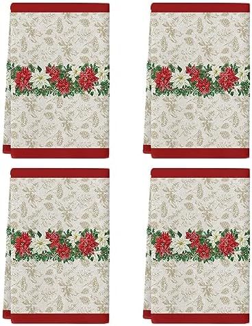 YOUNGKIDS Kitchen Towels Pack of 4 Poinsettia Design