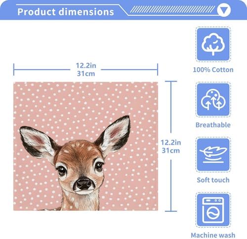 Xigua Cute Deer Washcloths Set of 2 - 12x12 Inch