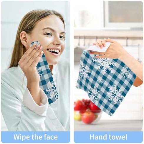YETTASBIN Blue Snowflake Plaid Washcloths 2 Pack