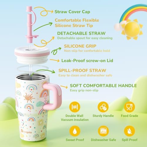 Luxgola Kids 20 oz Tumbler with Handle Leak-Proof Splish-Splash Safe