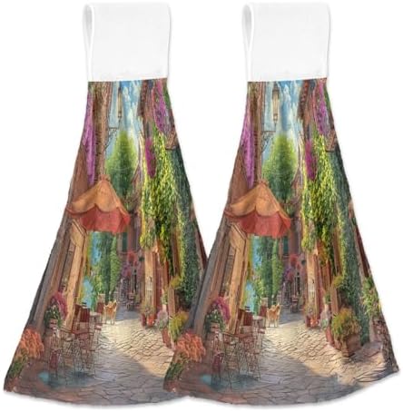 Perfect Quick Dry Kitchen Towels with LoopItalian Street Scene