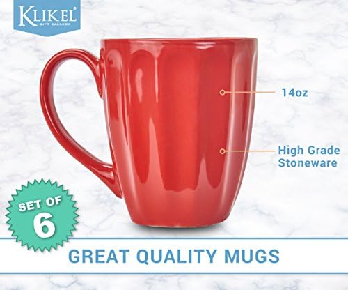 Klikel Coffee Mugs Set of 6 - Fluted Ceramic Mugs for Daily Use