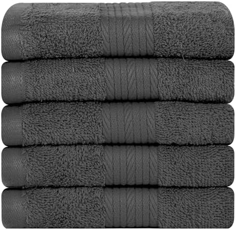 Ample Decor 12x12 Inch Washcloths Pack of 5 - Grey