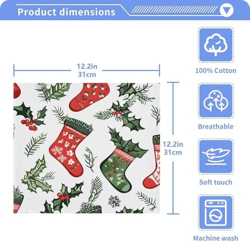 Xigua Christmas Socks Washcloths Set of 2 - 12x12 Inch