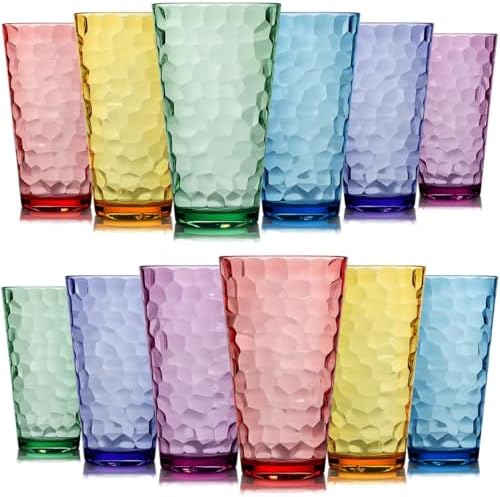 12-Piece Hammered Plastic Tumbler Set for Coffee Tea and Cocktails