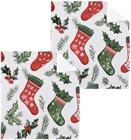 Xigua Christmas Socks Washcloths Set of 2 - 12x12 Inch