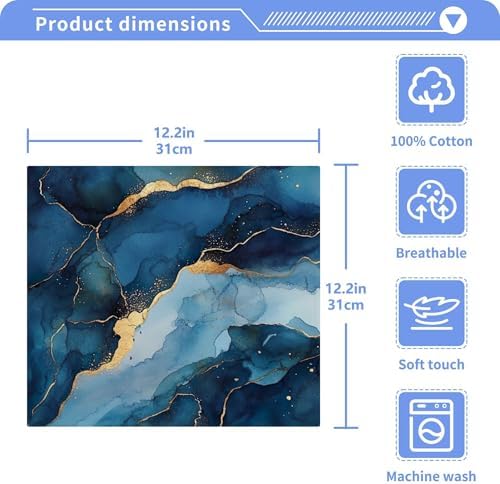 Xigua Blue and Gold Marble Washcloths Set of 2