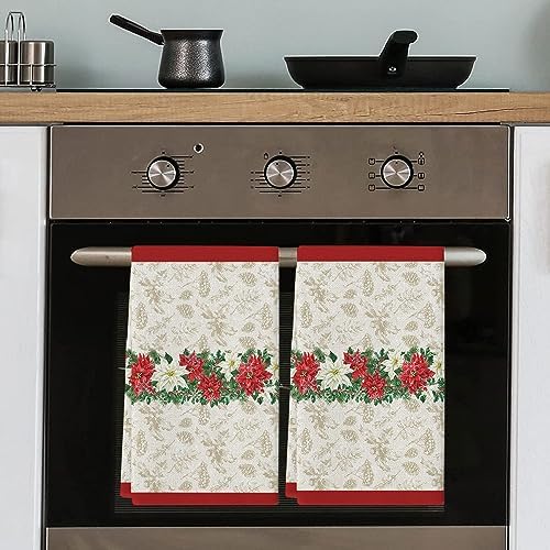 YOUNGKIDS Kitchen Towels Pack of 4 Poinsettia Design