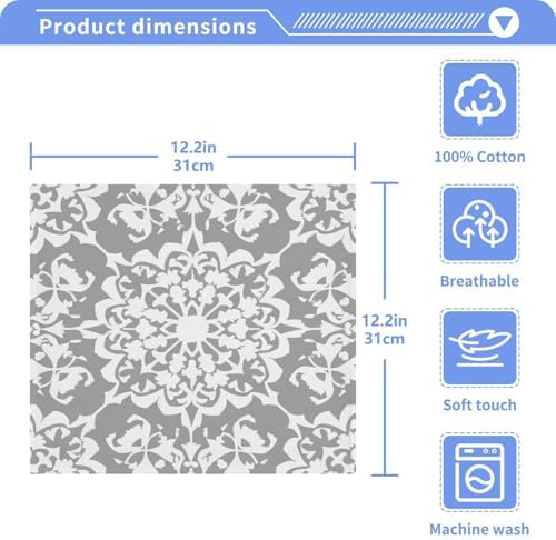 Kigai Grey Ornament Washcloths - Soft Absorbent 12x12-inch Premium Face Hand Towels