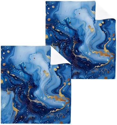 Blue Gold Marble Washcloths 2 Pack