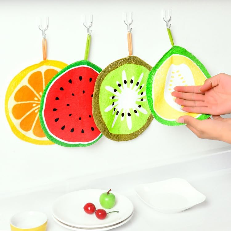 AKOAK Cartoon Fruit Pattern Hand Towels Pack of 4