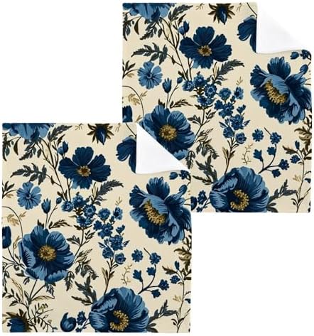 YETTASBIN Blue Flower Washcloths 2 Pack 1