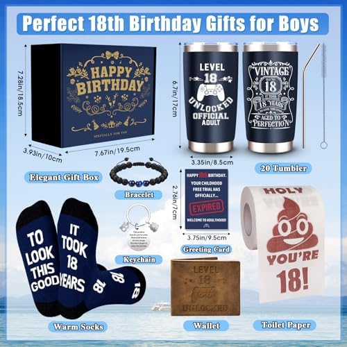 8 Pcs Happy 18th Birthday Gift Set for Boys