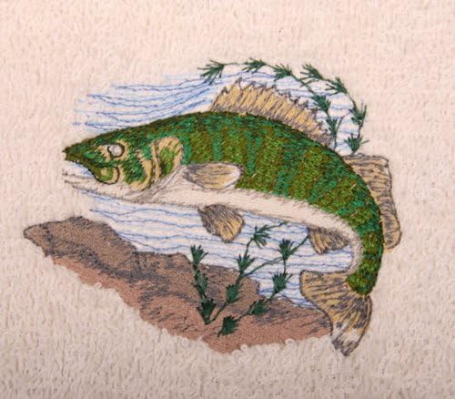 Big Black Horse bath towel set with embroidered Walleye fish