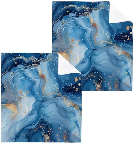 Bliss Blue Gold Marble Washcloths 2