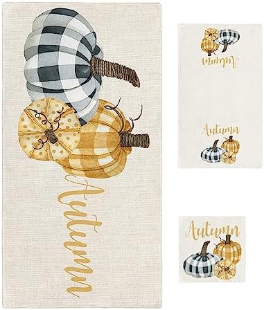 Fall pumpkin towel set with plaid leopard texture