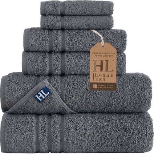 Hawmam Linen 6-Piece Grey Bath Towels