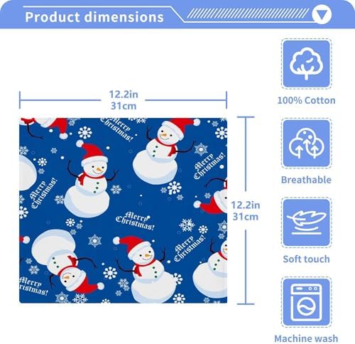Xigua Christmas Snowman Washcloths Set of 2 12x12 Inch