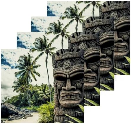 Stunning 4-Piece Washcloth Set Tiki Print Soft Absorbent