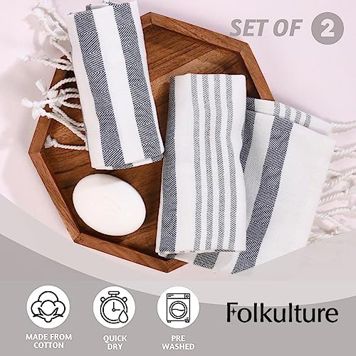 Folkulture Gray Hand Towels Set of 2 with Tassel
