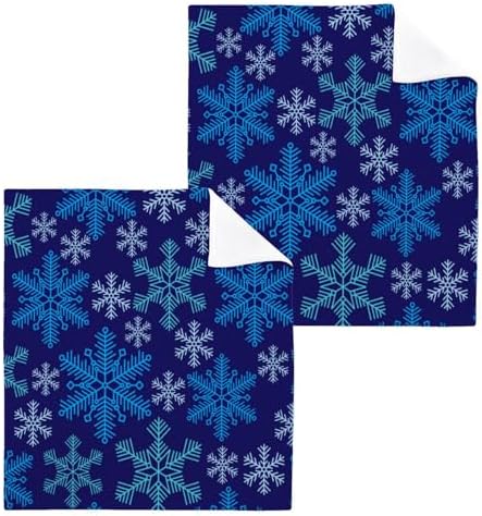 Blue Snowflake Washcloths Soft Cotton Face Towels - Reusable Washable 12x12