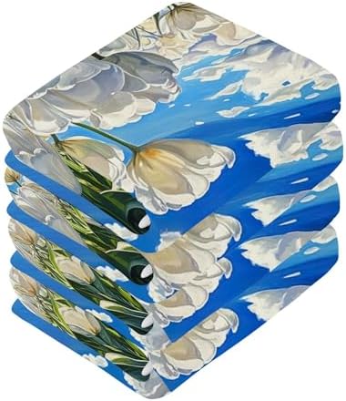 White Tulips Washcloth Set Perfect for Hands Face and Body