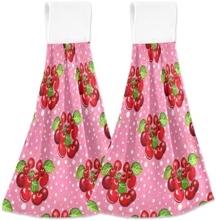 Cluster Red and Pink Hanging Hand Towels with Green Leaves for Kids