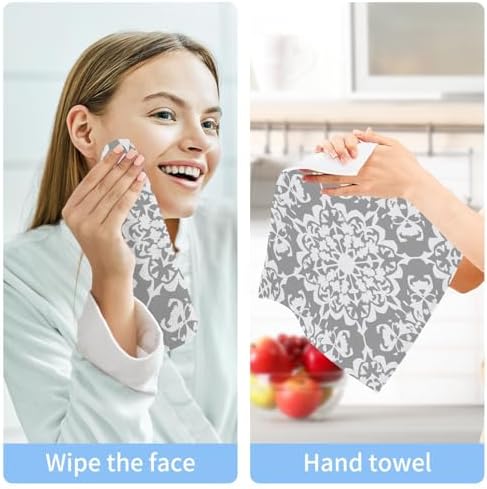 Kigai Grey Ornament Washcloths - Soft Absorbent 12x12-inch Premium Face Hand Towels