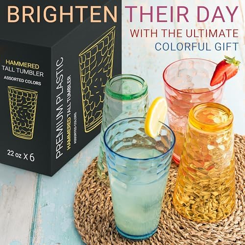 12-Piece Hammered Plastic Tumbler Set for Coffee Tea and Cocktails