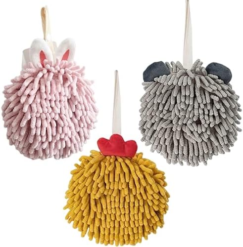 Cute Fuzzy Chenille Hand Towels with Hanging Loops Perfect for Kitchen Bathroom