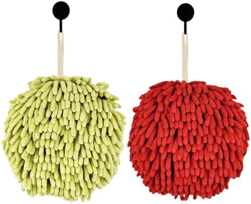 Fuzzy Ball Hand Towel 2-Pack Chenille Towels for Bathroom and Kitchen