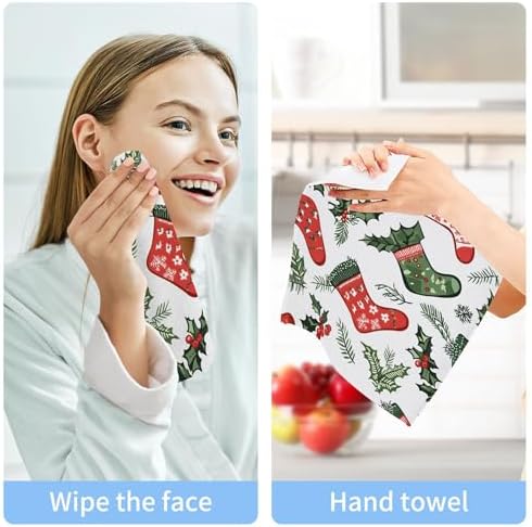 Xigua Christmas Socks Washcloths Set of 2 - 12x12 Inch