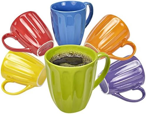 Klikel Coffee Mugs Set of 6 - Fluted Ceramic Mugs for Daily Use