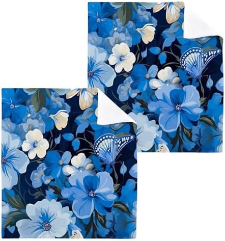 Blue Flower Washcloth Set - Soft Absorbent Reusable Towels for Babies Travelers