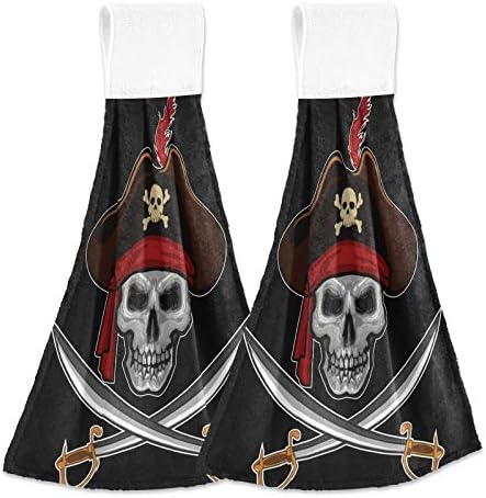 FFYHO 2 Pack Hanging Kitchen Towels with Loop Pirates Skull Design